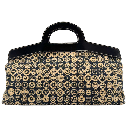 Chanel A/W 2003 Beige & Black Logo Print Oversized Clutch Bag - Outfit Repeater