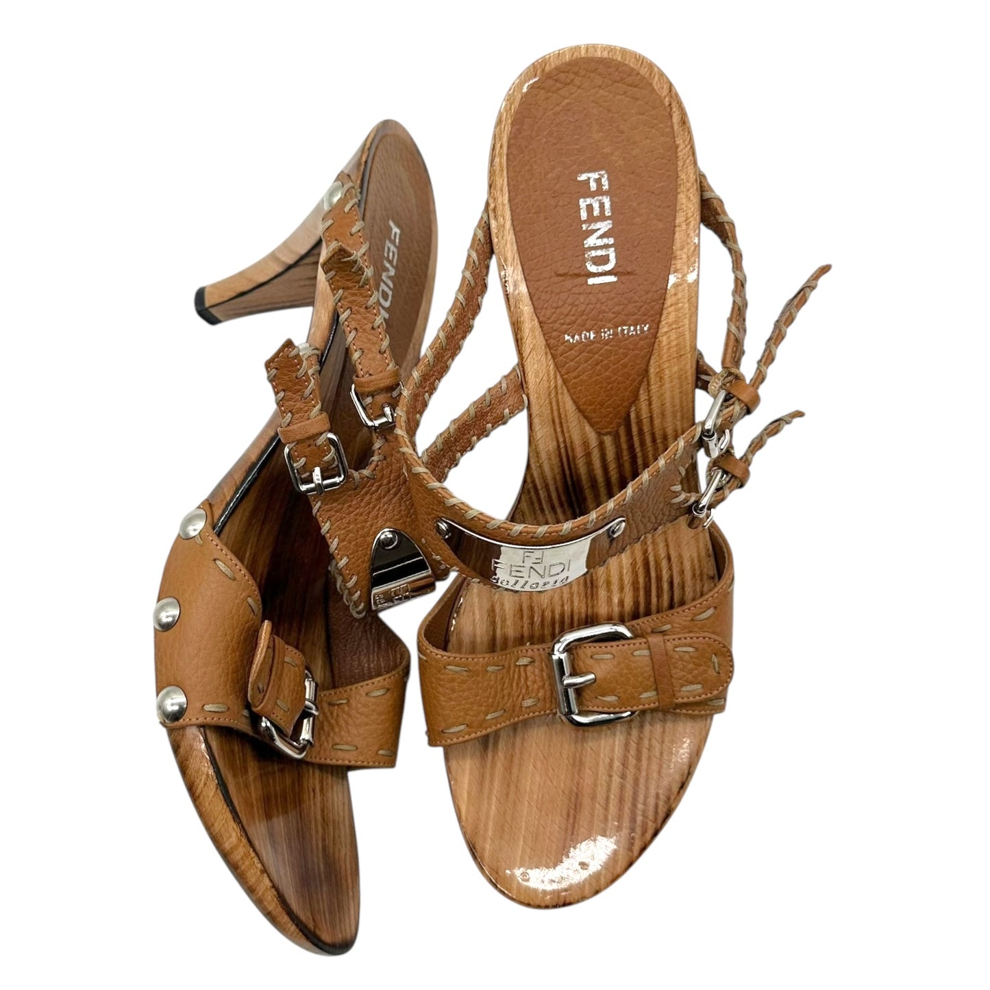 Fendi Selleria Wooden Sandal Heels