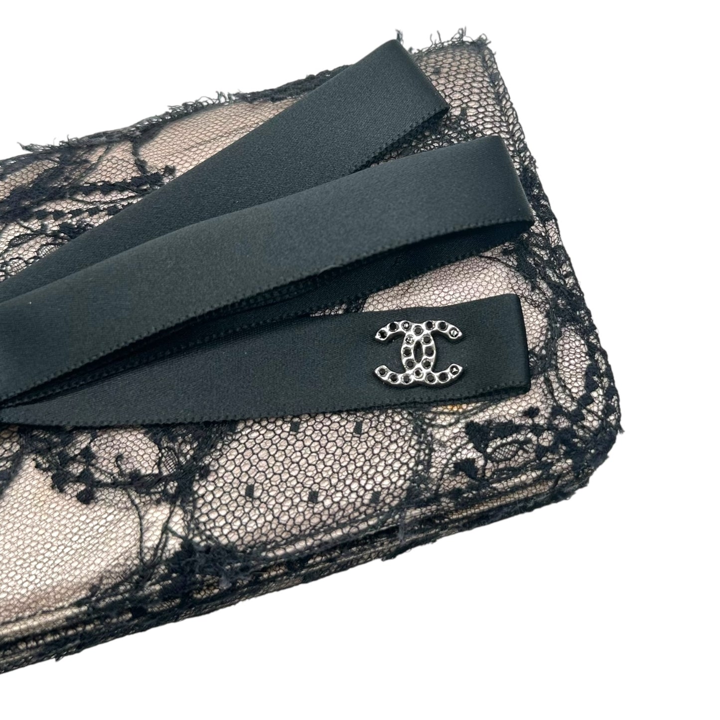 Chanel Black & Pink Lace Clutch w/ Silk Bow 2008-09