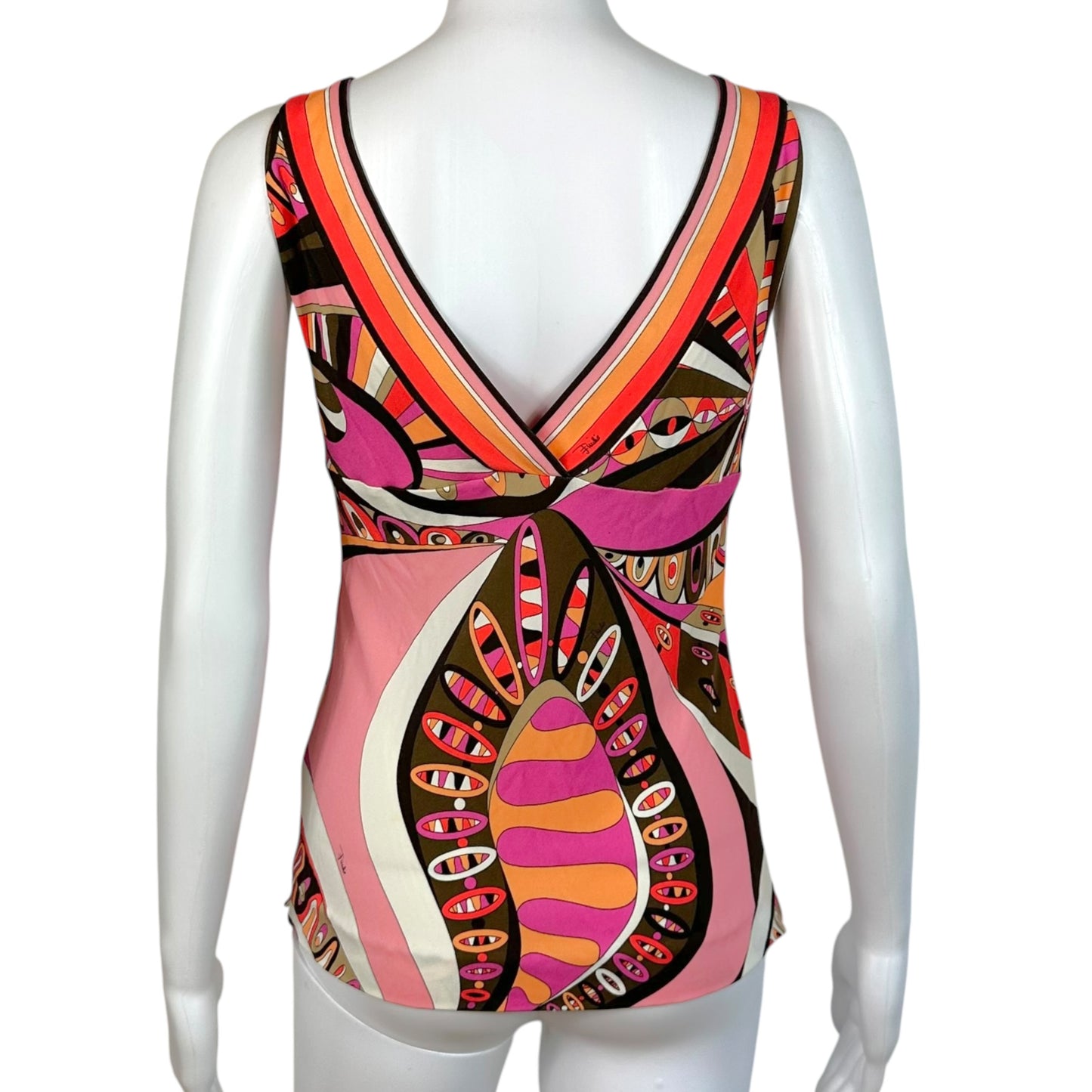 Emilio Pucci Pink & Brown Printed Straight Neckline Tank Top
