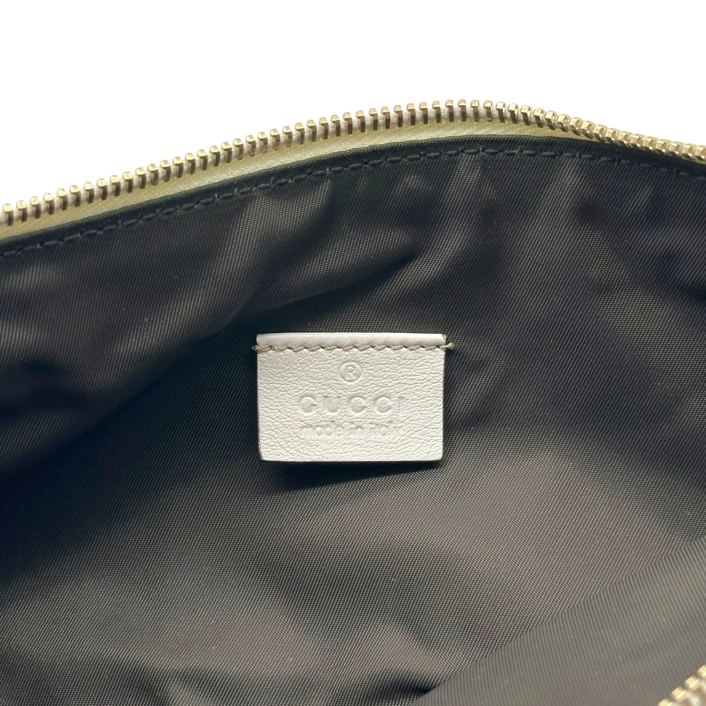 Gucci Tan Monogram & White Leather Trim Pochette Bag