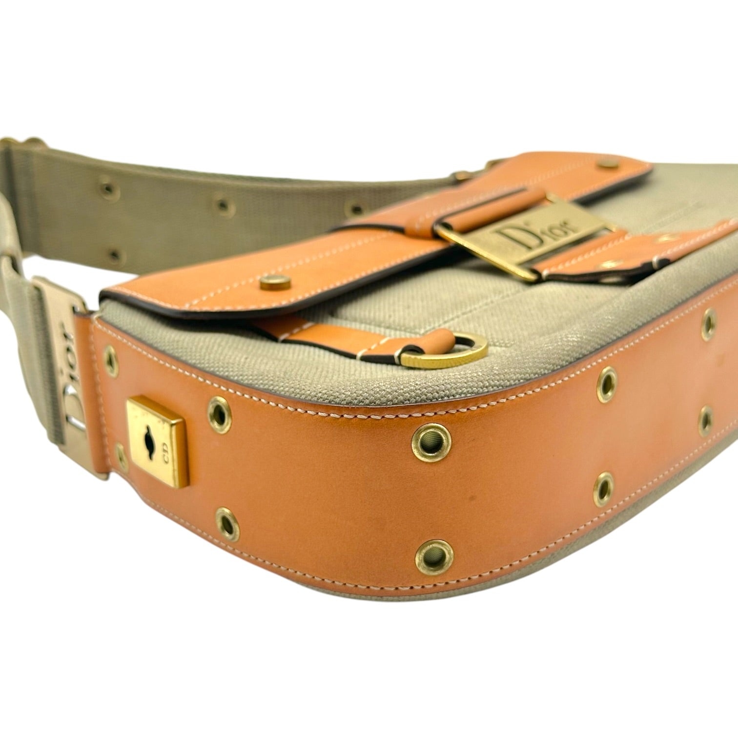 Christian Dior Canvas Tan Leather Columbus Shoulder Bag