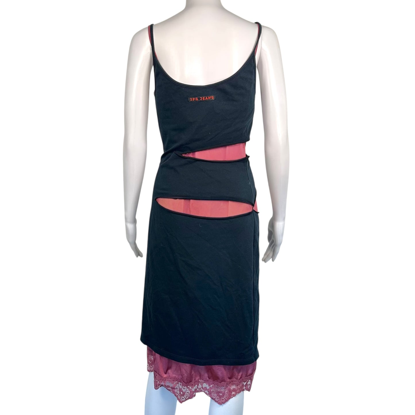 Jean Paul Gaultier Jeans Black & Pink Cutout Cotton & Silk Midi Dress