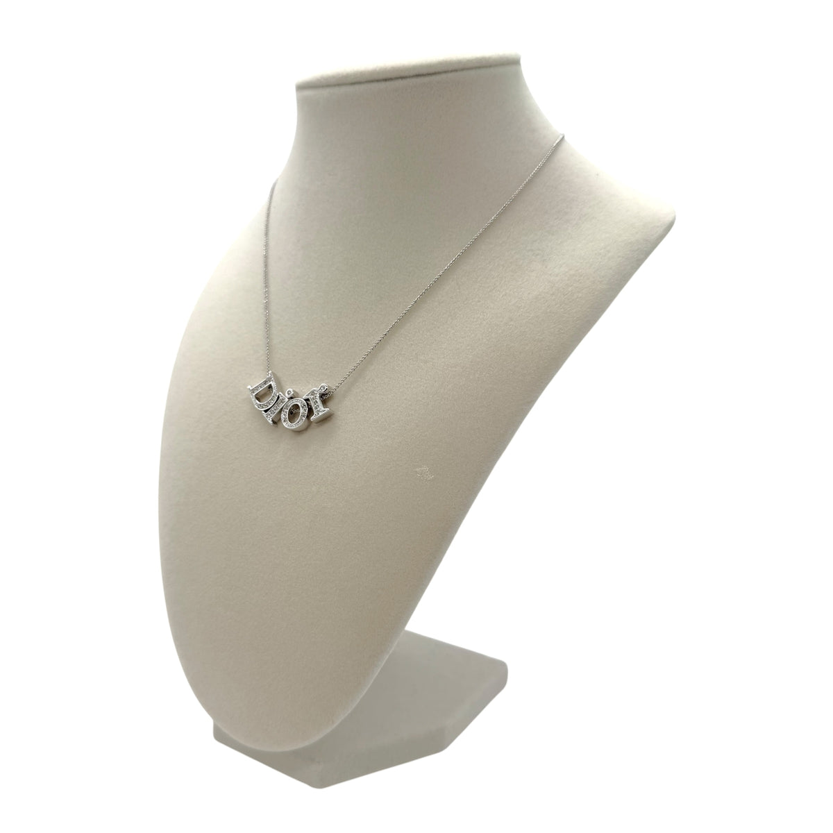 Christian Dior Silver Rhinestone Spell-Out Charm Necklace