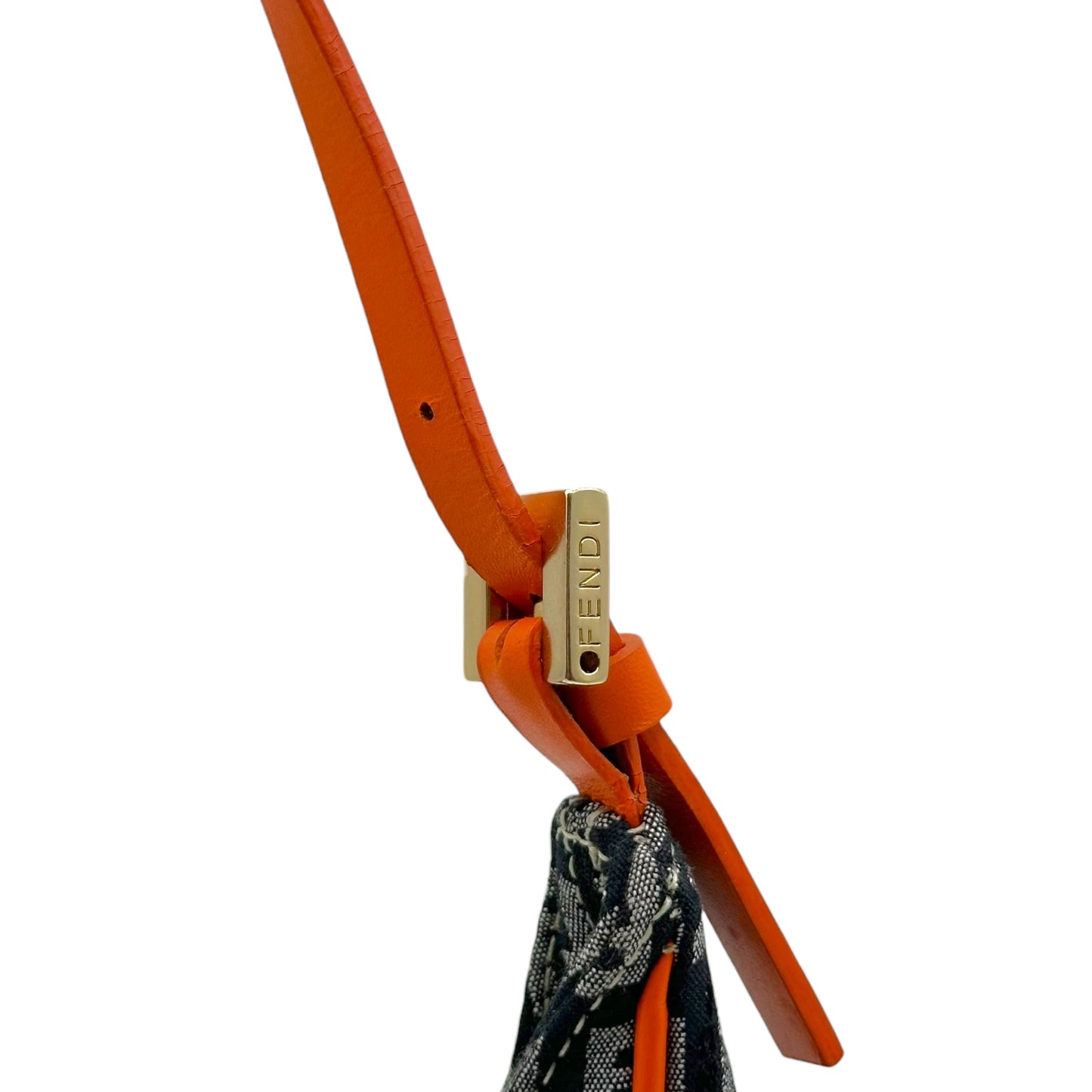 Fendi Black Zucchino Monogram Orange Leather Trim Mini Bag