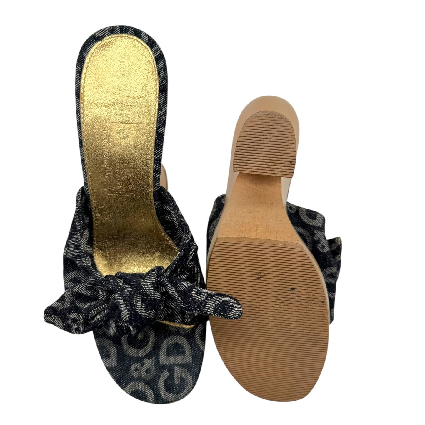 D&G Dolce & Gabbana Blue Denim Patterned Wedge Mule Heels - Outfit Repeater