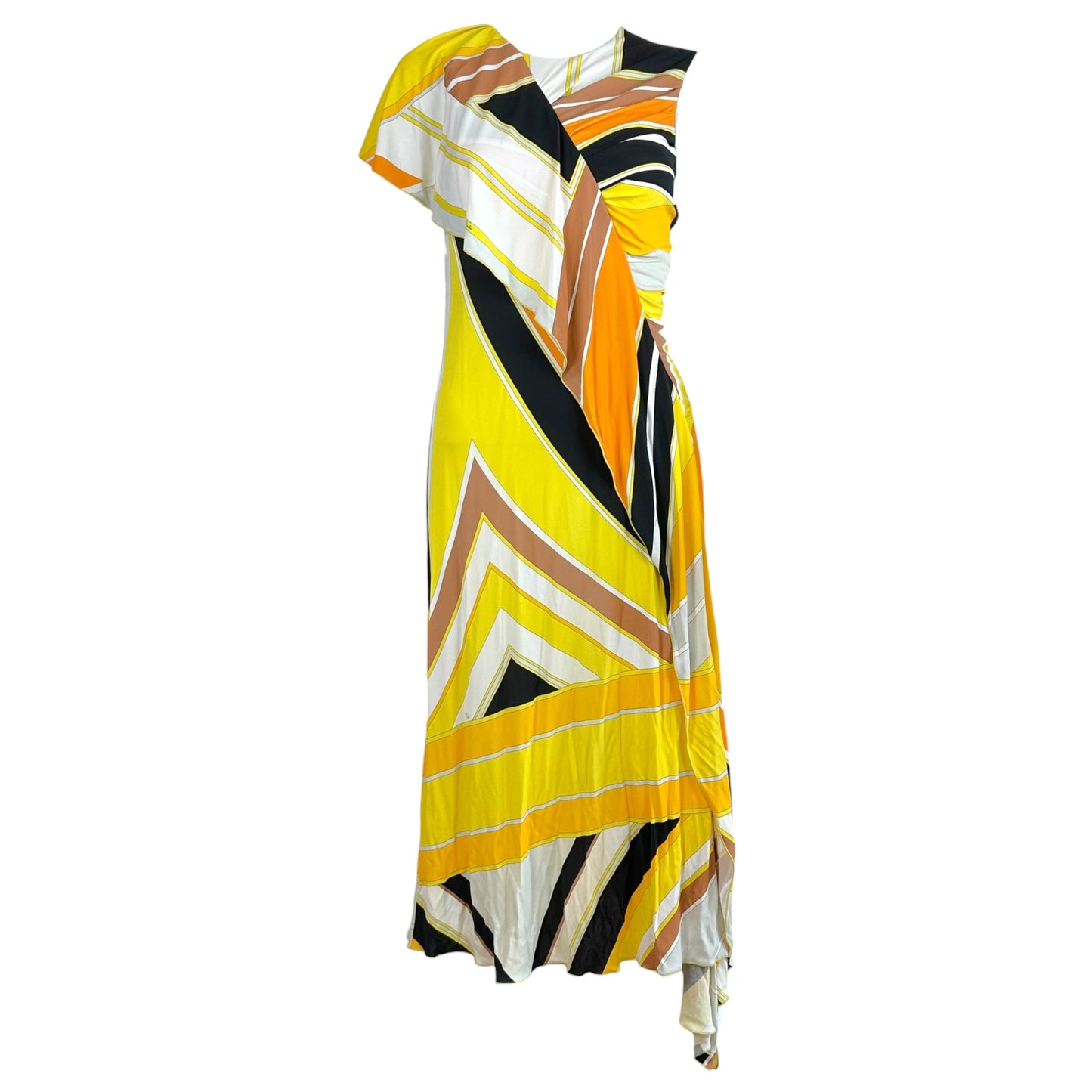 Emilio Pucci Asymmetrical Silk Midi Dress Yellow Orange