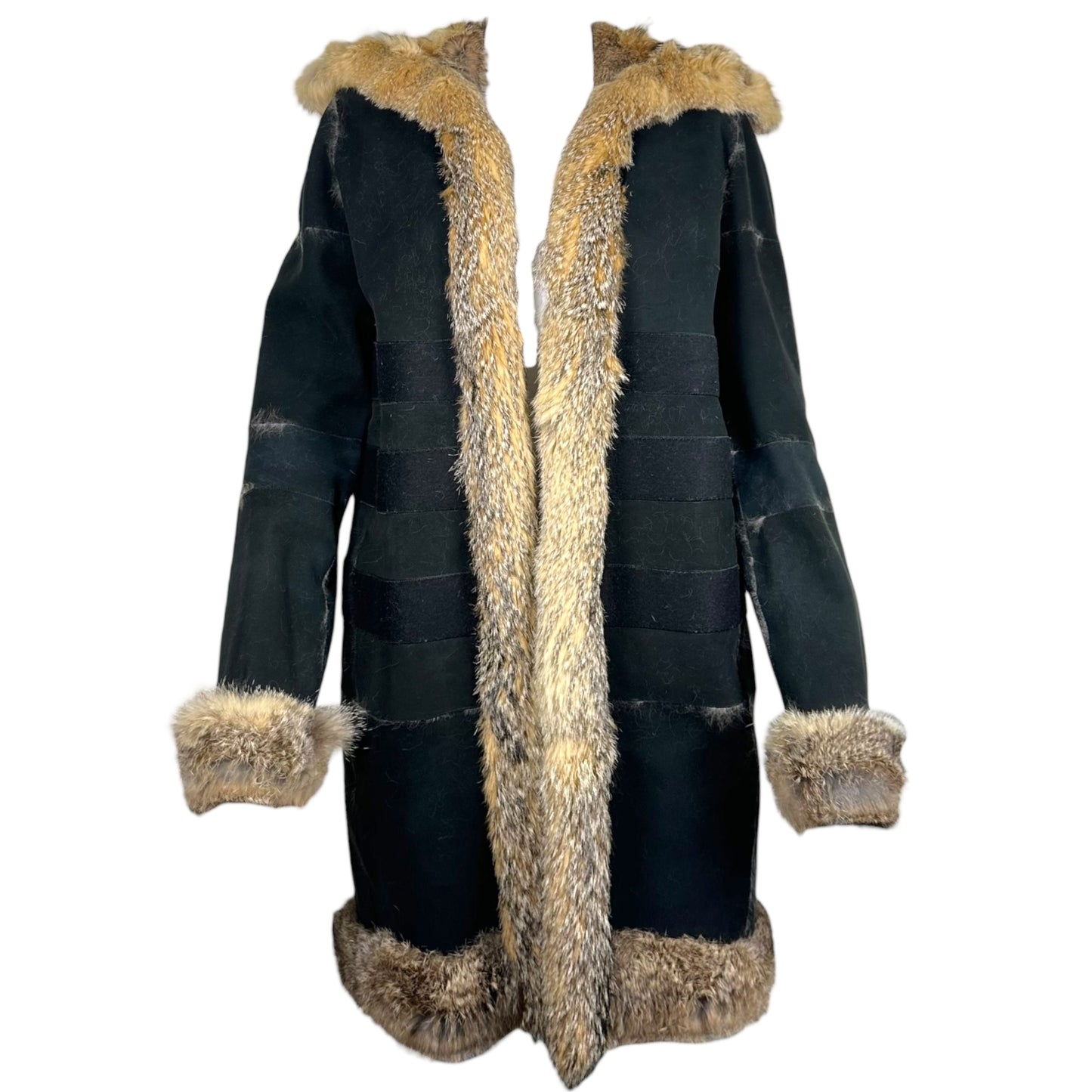 Balenciaga 2008 Rabbit Fur & Suede Patchwork Mid-Length Coat