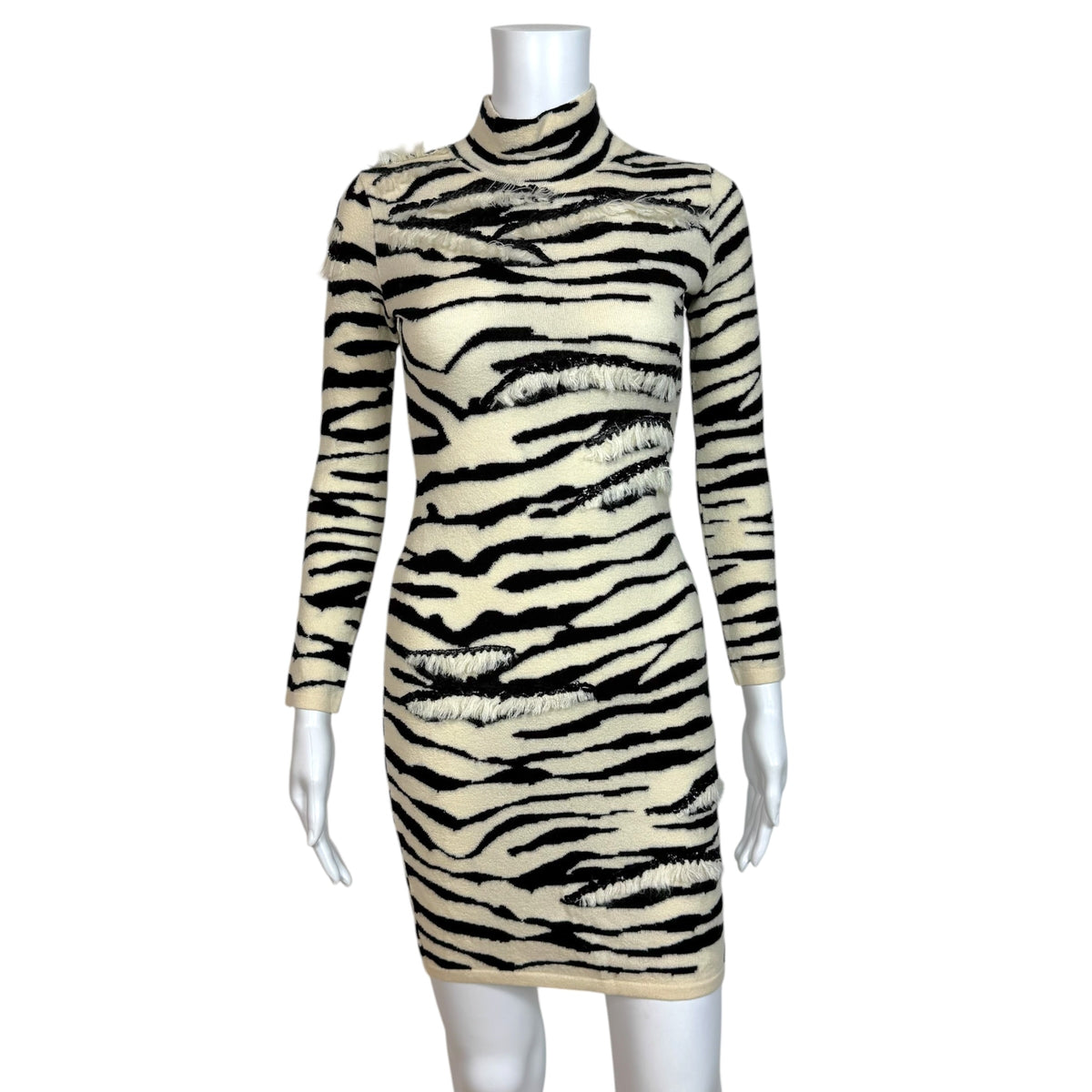 Blumarine Zebra Print Knit & Sequin Mock Neck Mini Dress