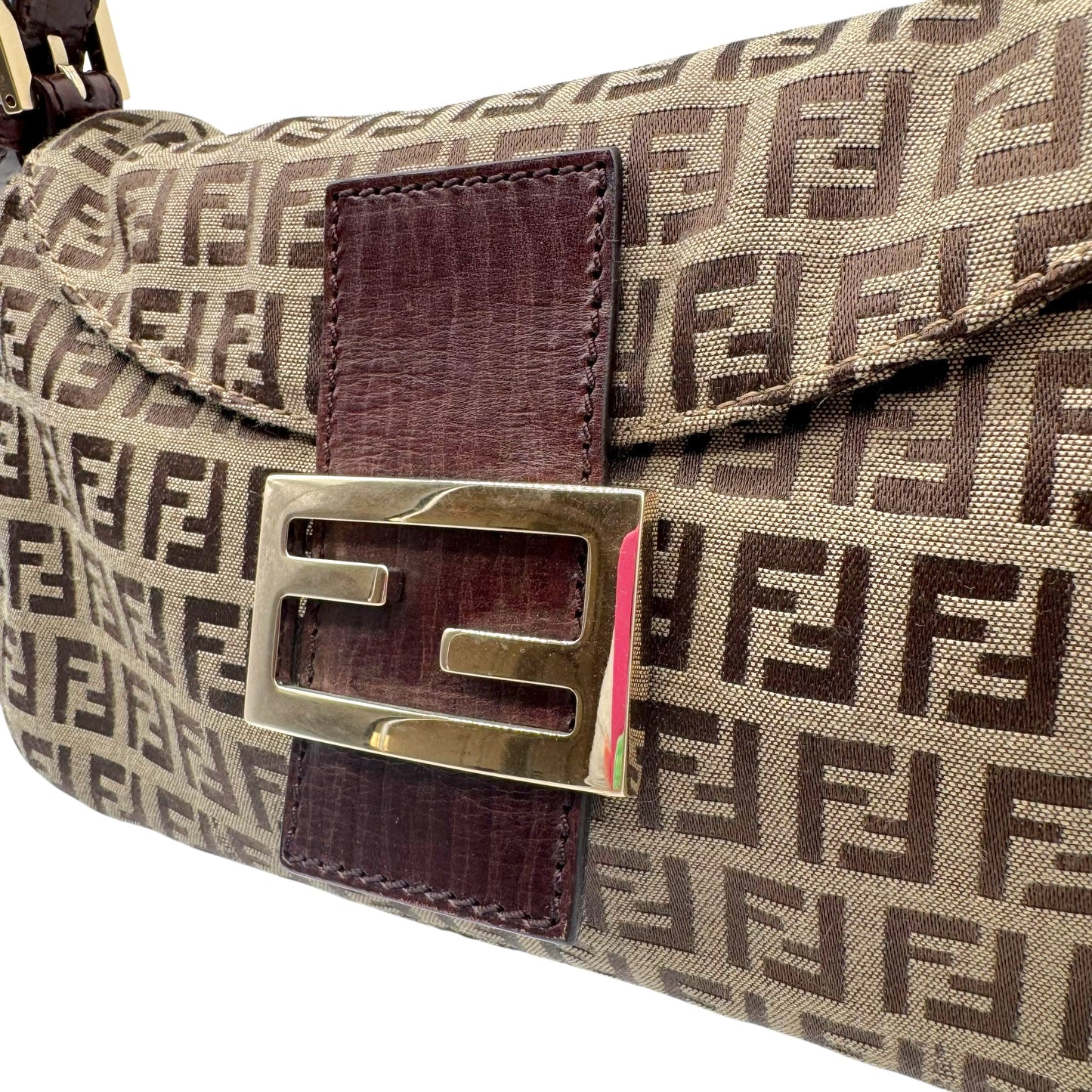 Fendi Beige & Brown Zucchino Monogram Fold-Over Baguette Bag