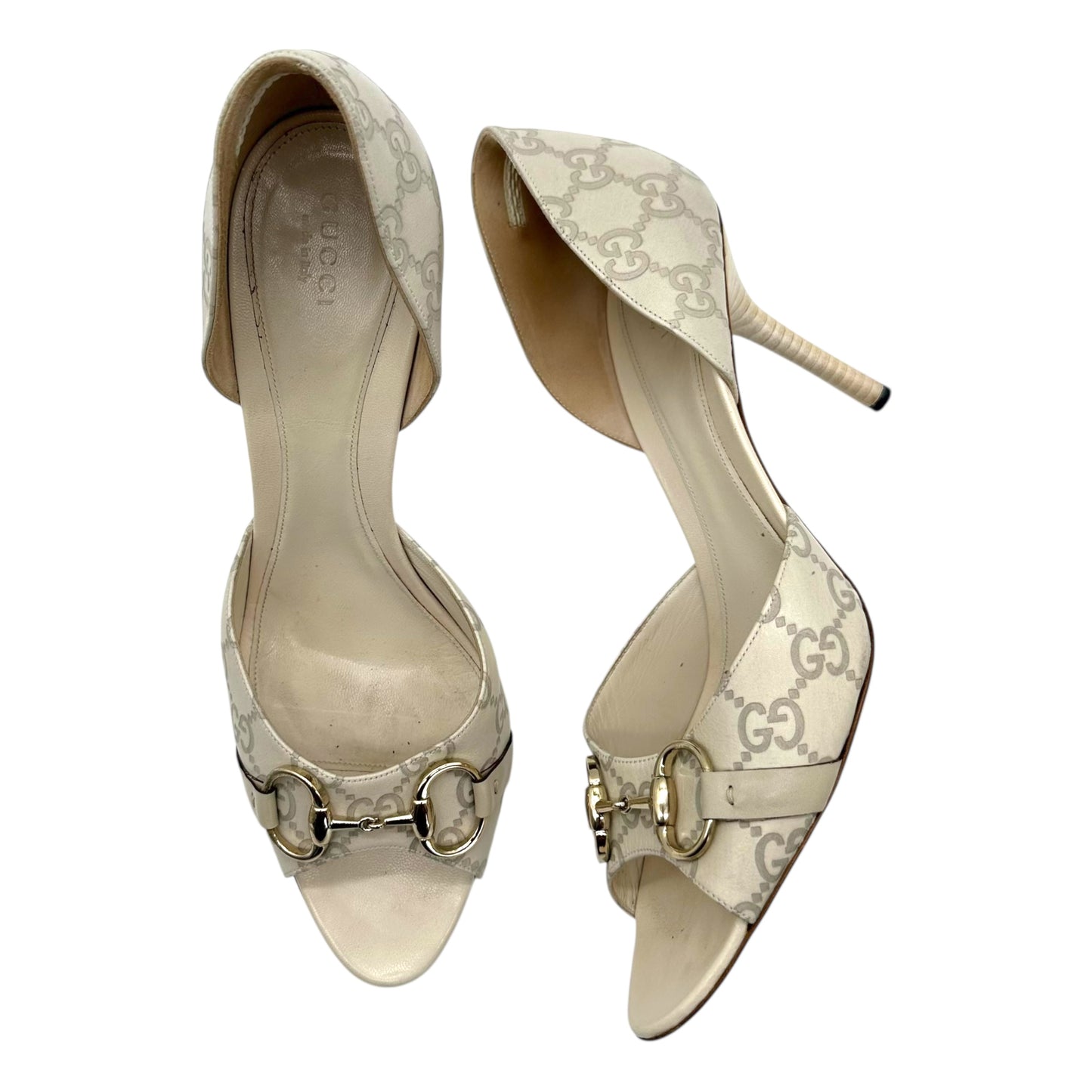 Gucci Ivory Leather Guccissima Horsebit Kitten Heels