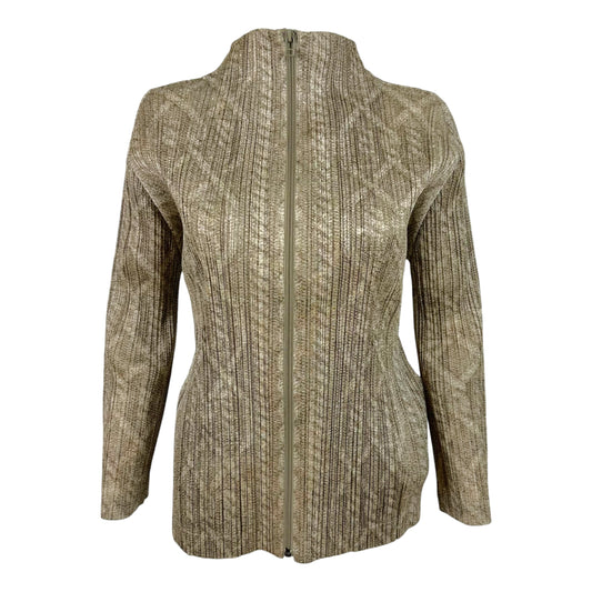 Issey Miyake Pleats Please Beige Pleated Zip Up Jacket