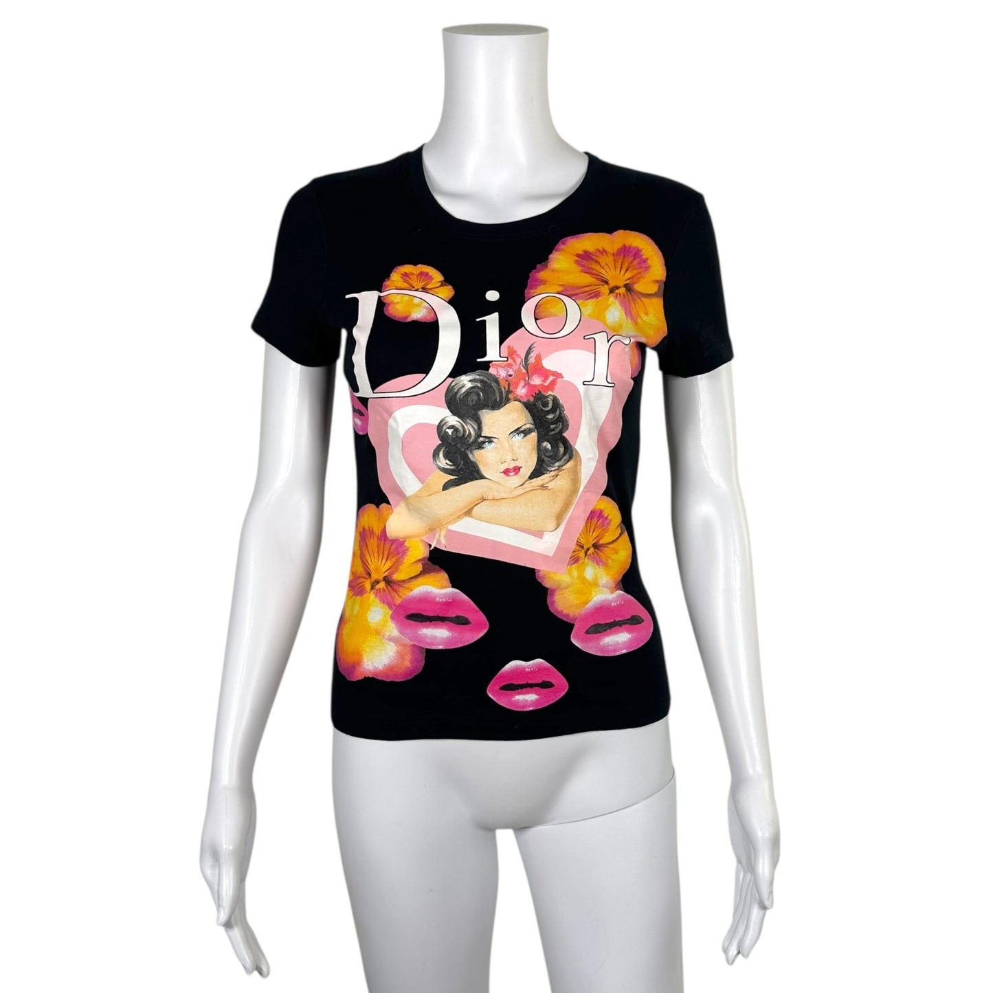 Christian Dior S/S 2005 Black Lips Graphic Logo T-Shirt