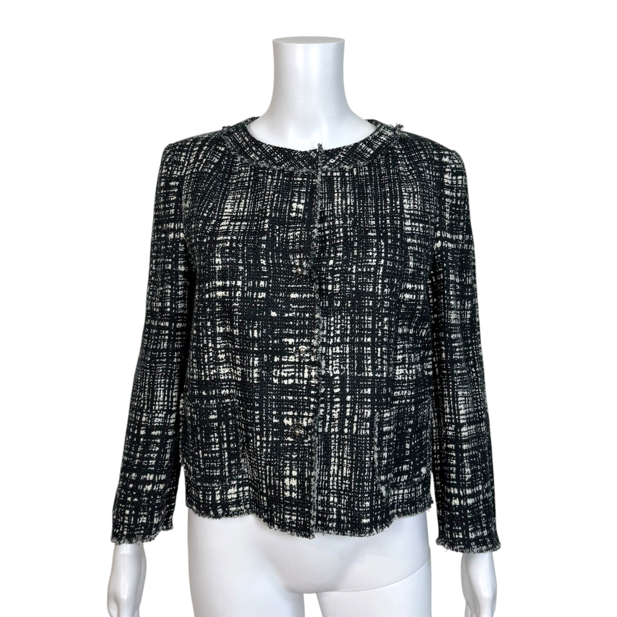 Prada Black White Tweed Silk Jacket Round Neckline