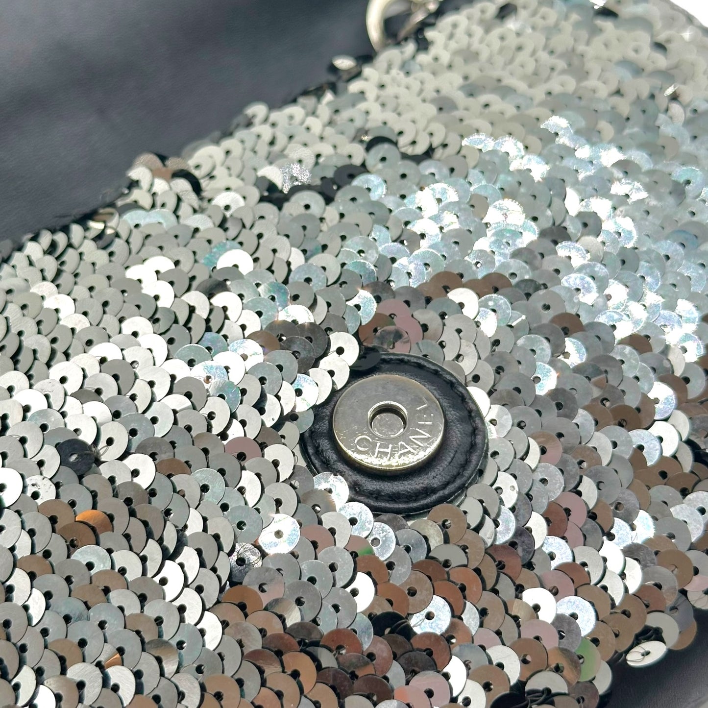 Chanel Black & Silver Sequin Logo Small Flap Bag 2008-09