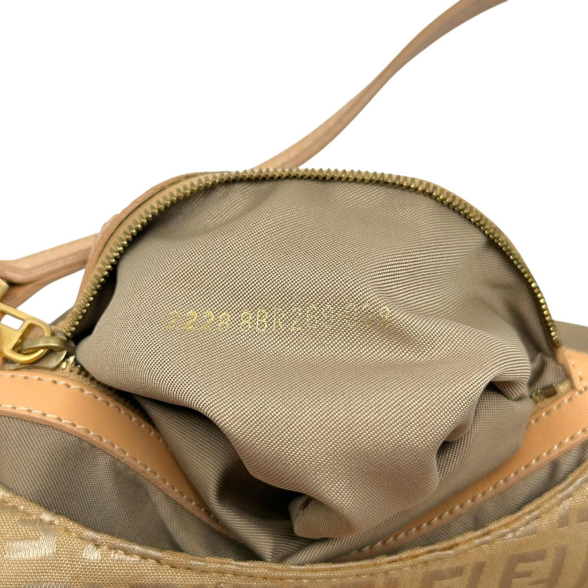 Fendi Tan & Gold Small Crescent Baguette Shoulder Bag