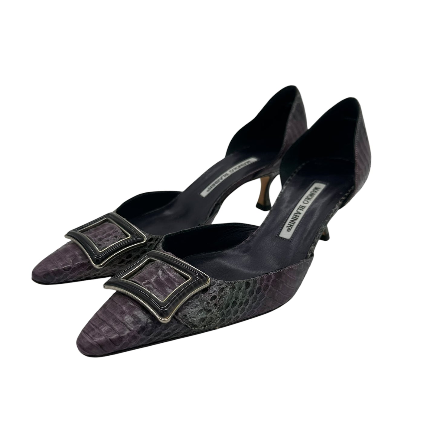 Manolo Blahnik Purple Snakeskin D'Orsay Kitten Heels