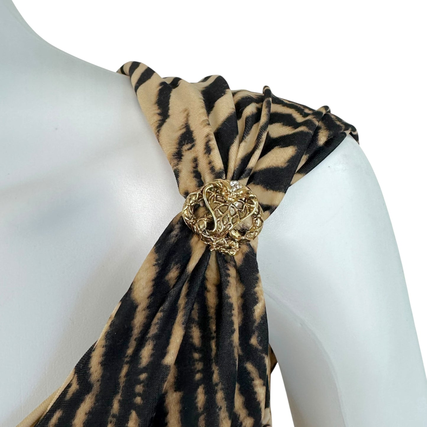 Roberto Cavalli 2006 Tan & Black Zebra Print Midi Dress