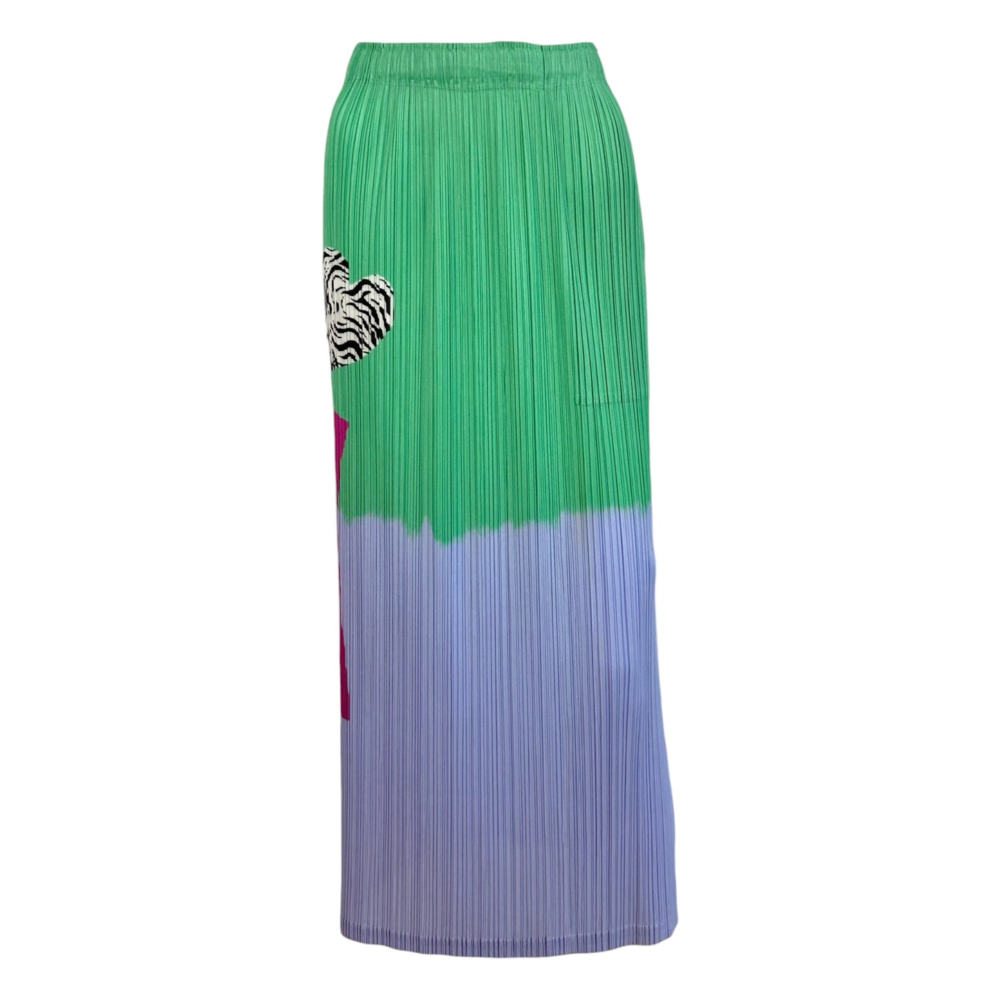 Issey Miyake Pleats Please Purple Pink & Green Floral Motif Pleated Maxi Skirt