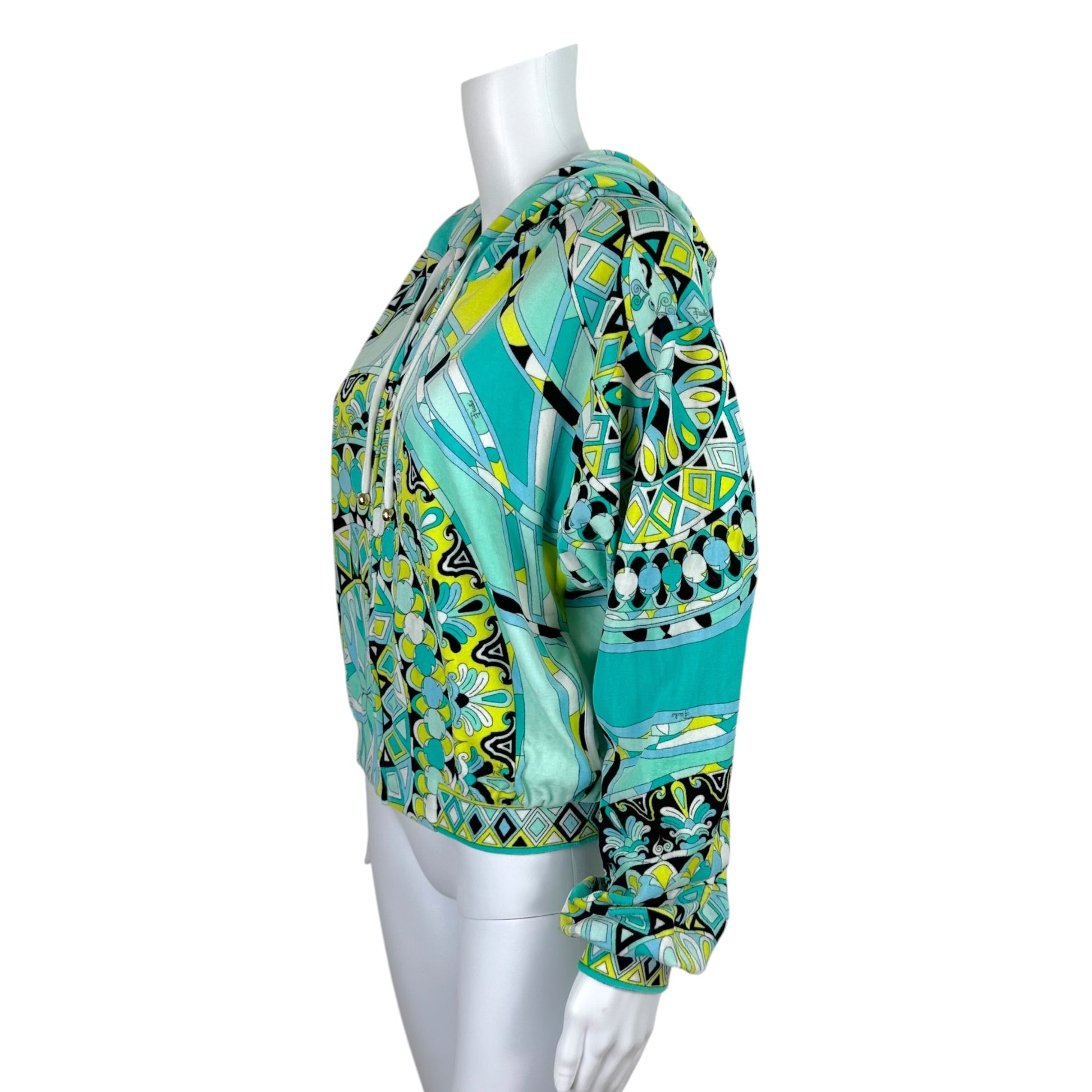 Emilio Pucci Cropped Zip-Up Hoodie Blue Green Velour