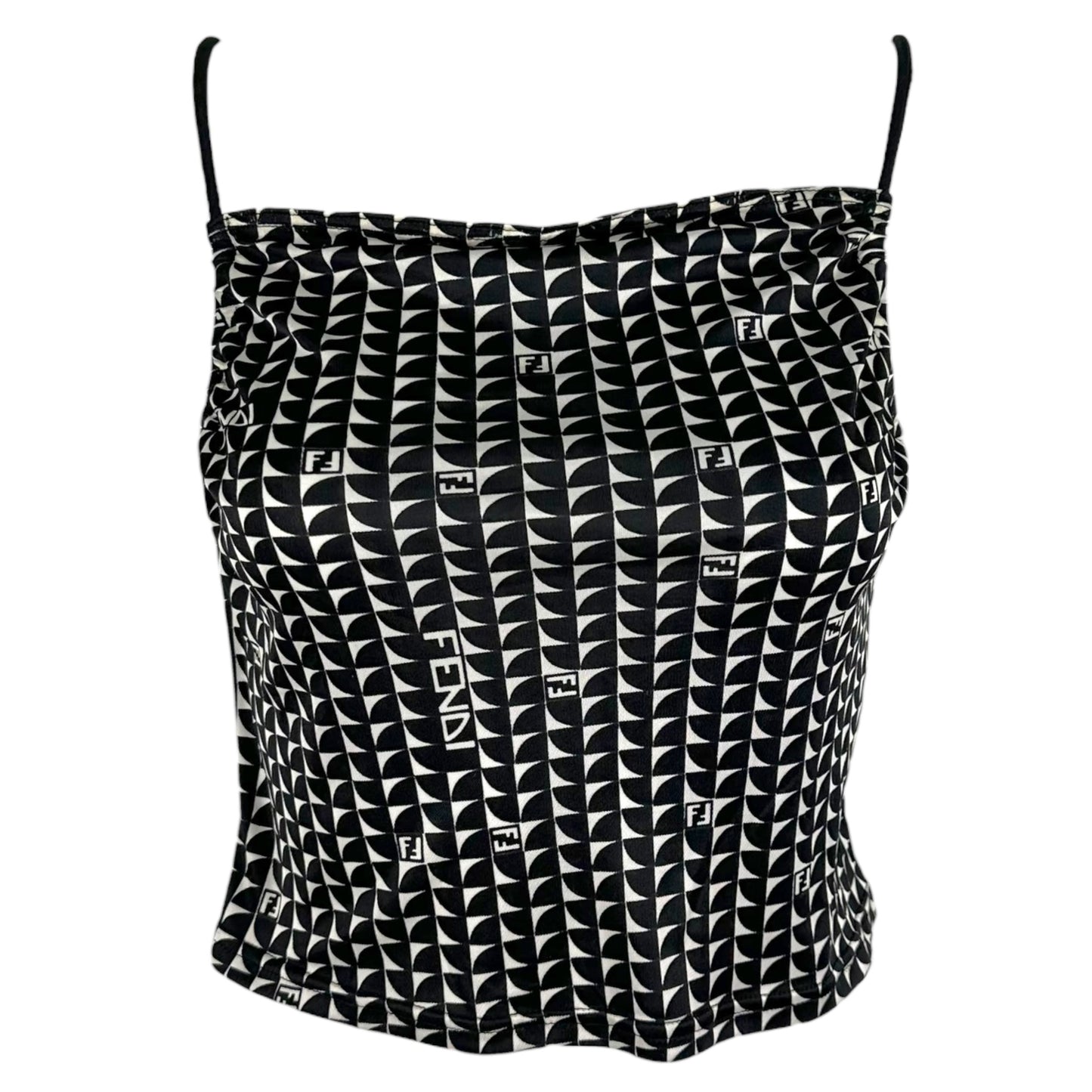 Fendi Black & White Monogram Print Cowl Neck Cropped Cami