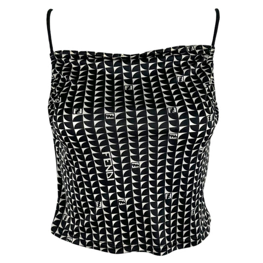 Fendi Black & White Monogram Print Cowl Neck Cropped Cami