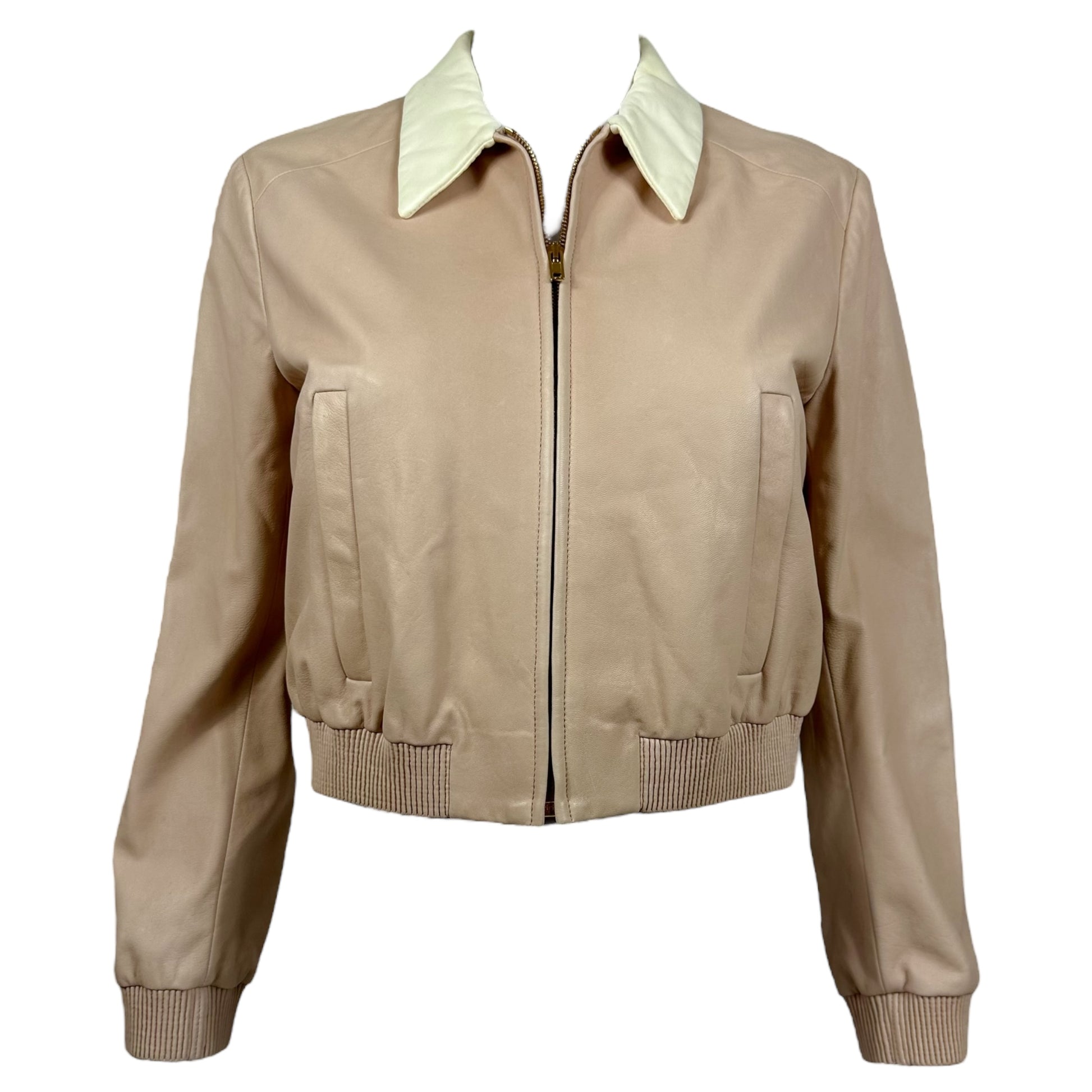 Miu Miu Pale Pink Leather Collared Jacket - Outfit Repeater