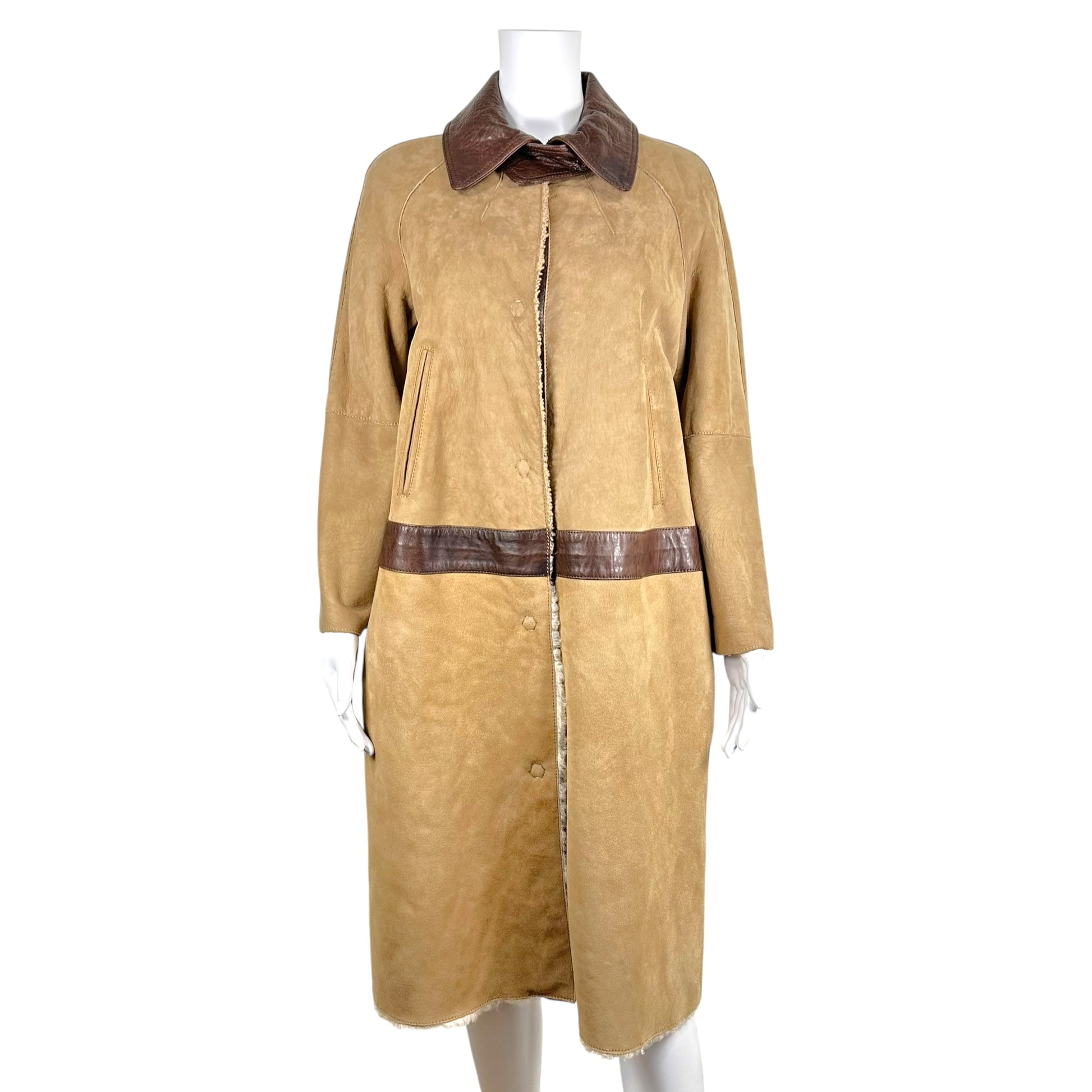Dolce & Gabbana Tan Shearling Patent Leather Coat