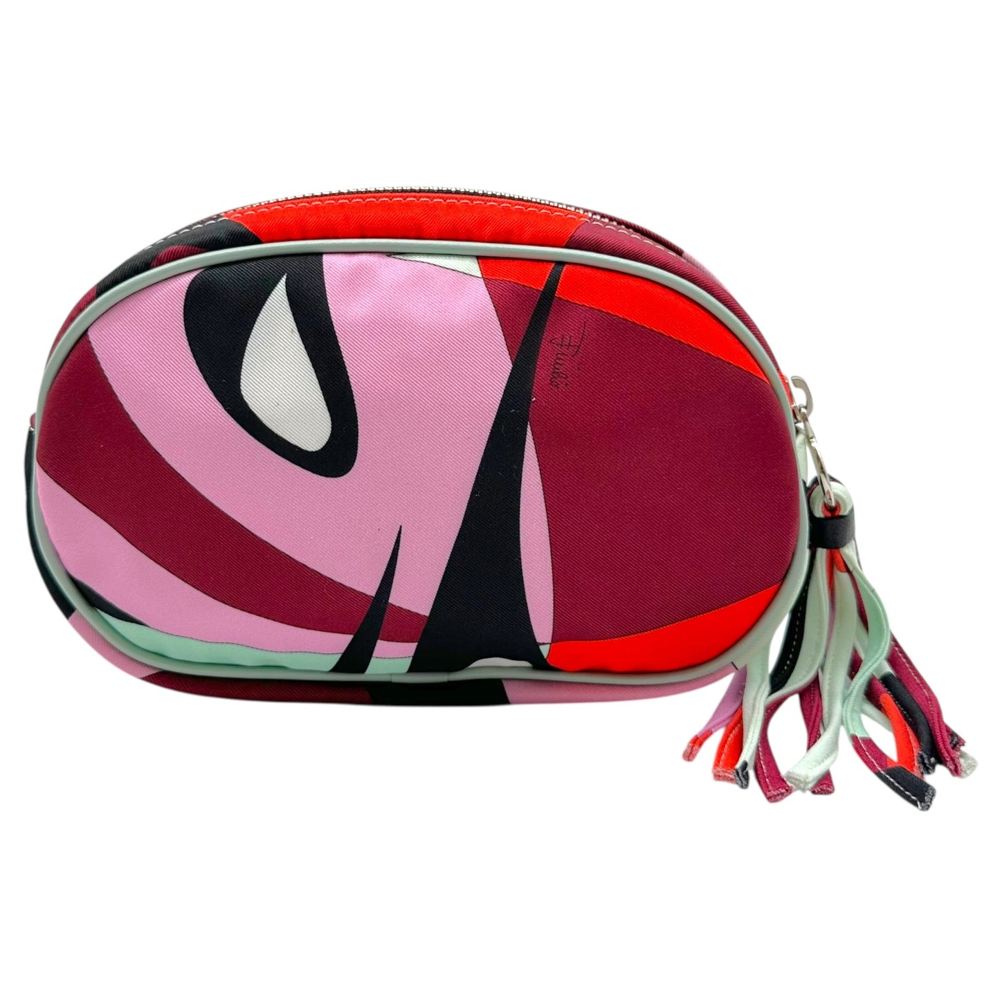 Emilio Pucci Burgundy & Blue Patterned Silk Cosmetic Pouch