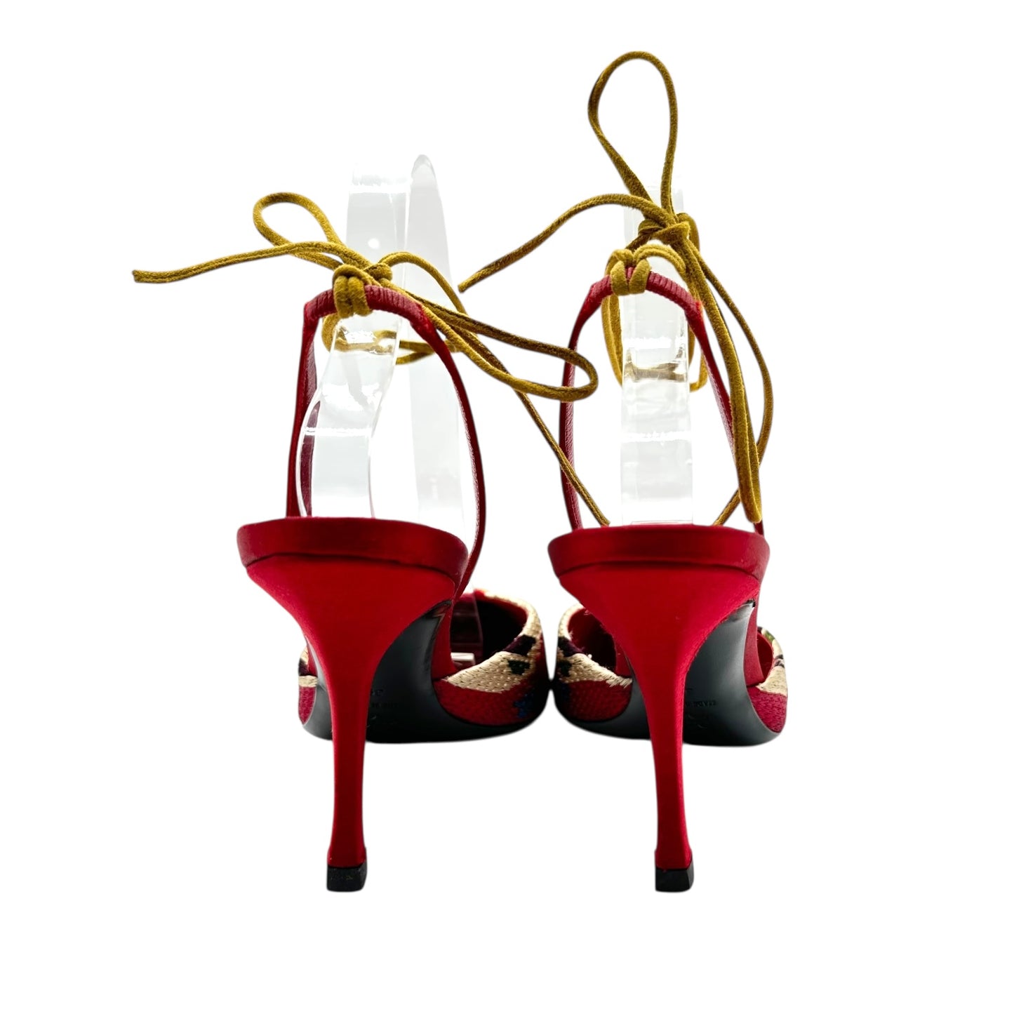 Oscar de la Renta Tribal Embroidered Wrap Heels