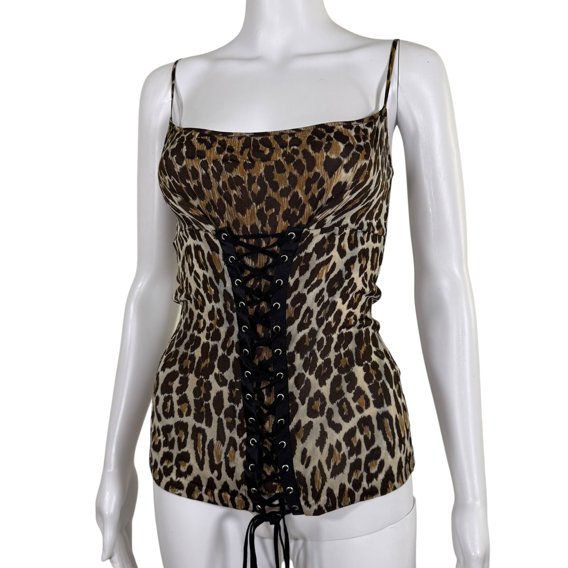 Dolce & Gabbana Leopard Print Lace Up Tank Top