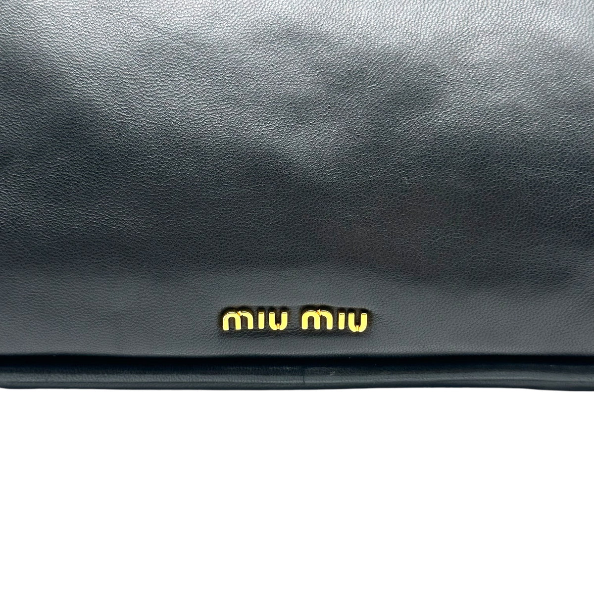 Miu Miu Black Leather Large Clutch Bag with Gold Hardware