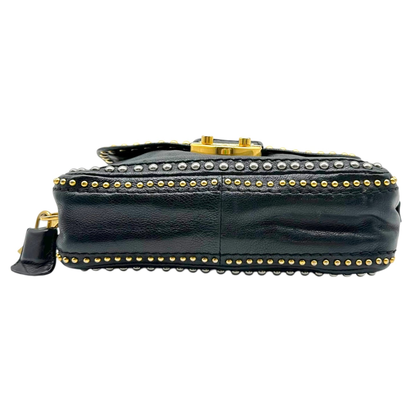 Prada Black Leather Studded Chain Strap Shoulder Bag