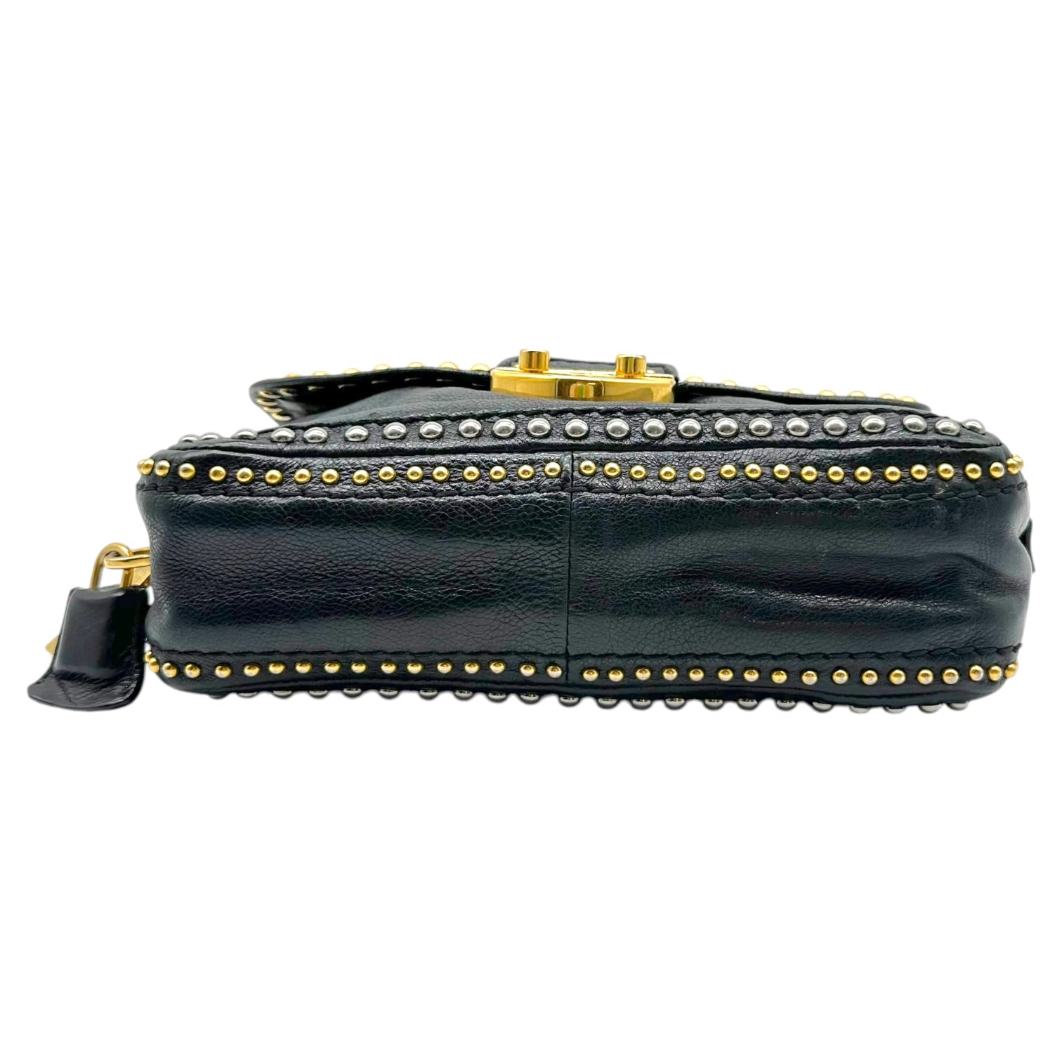 Prada Black Leather Studded Chain Strap Shoulder Bag