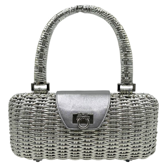 Salvatore Ferragamo Silver Metal 'Wicker' Gancini Clutch Bag