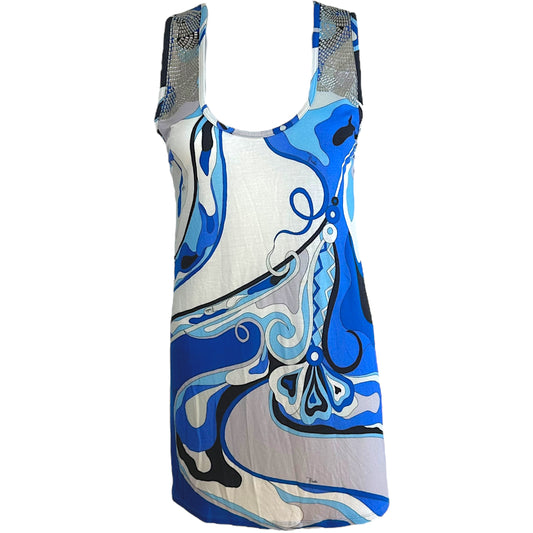 Emilio Pucci Blue Printed Rhinestone Strap Tank Top
