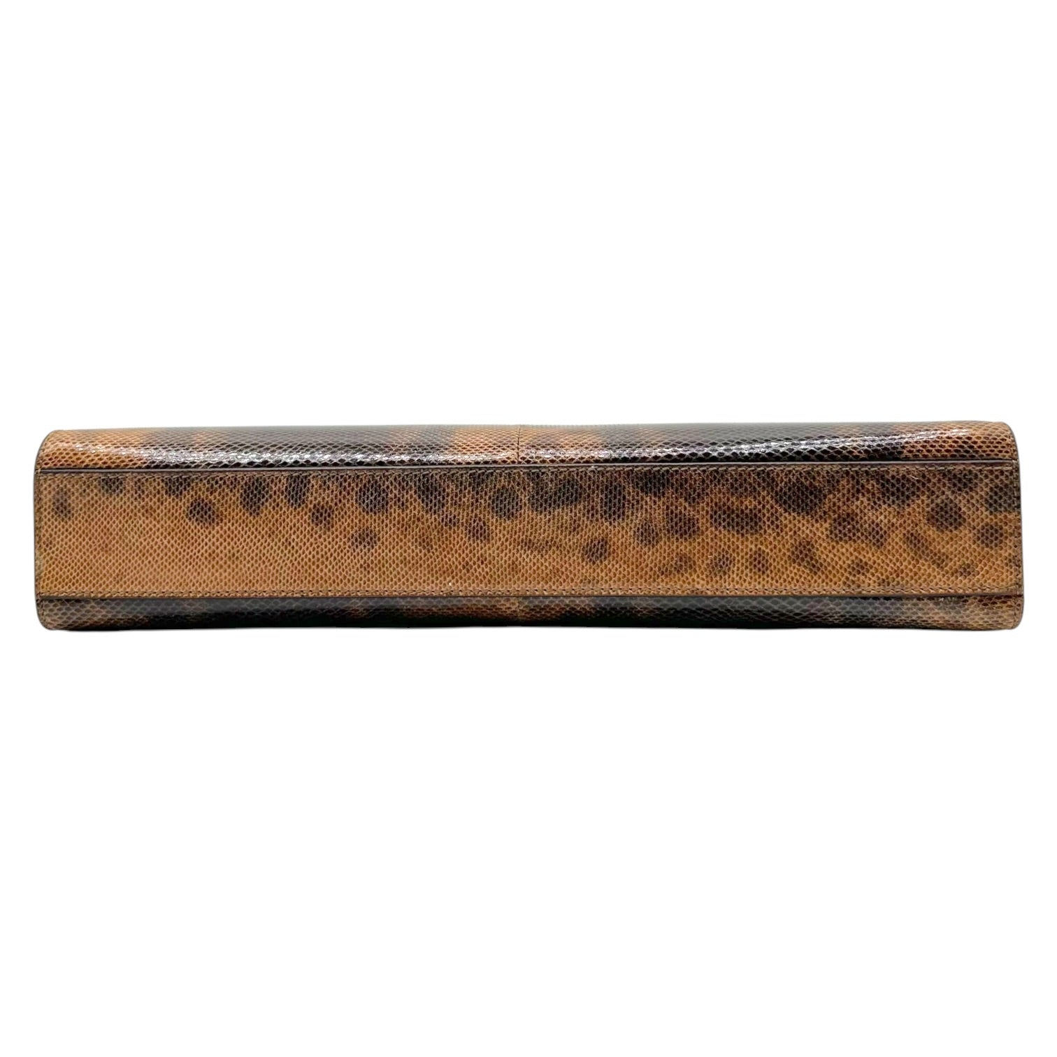 Ferragamo Brown Gold Lizard Skin 2-Way Clutch Bag