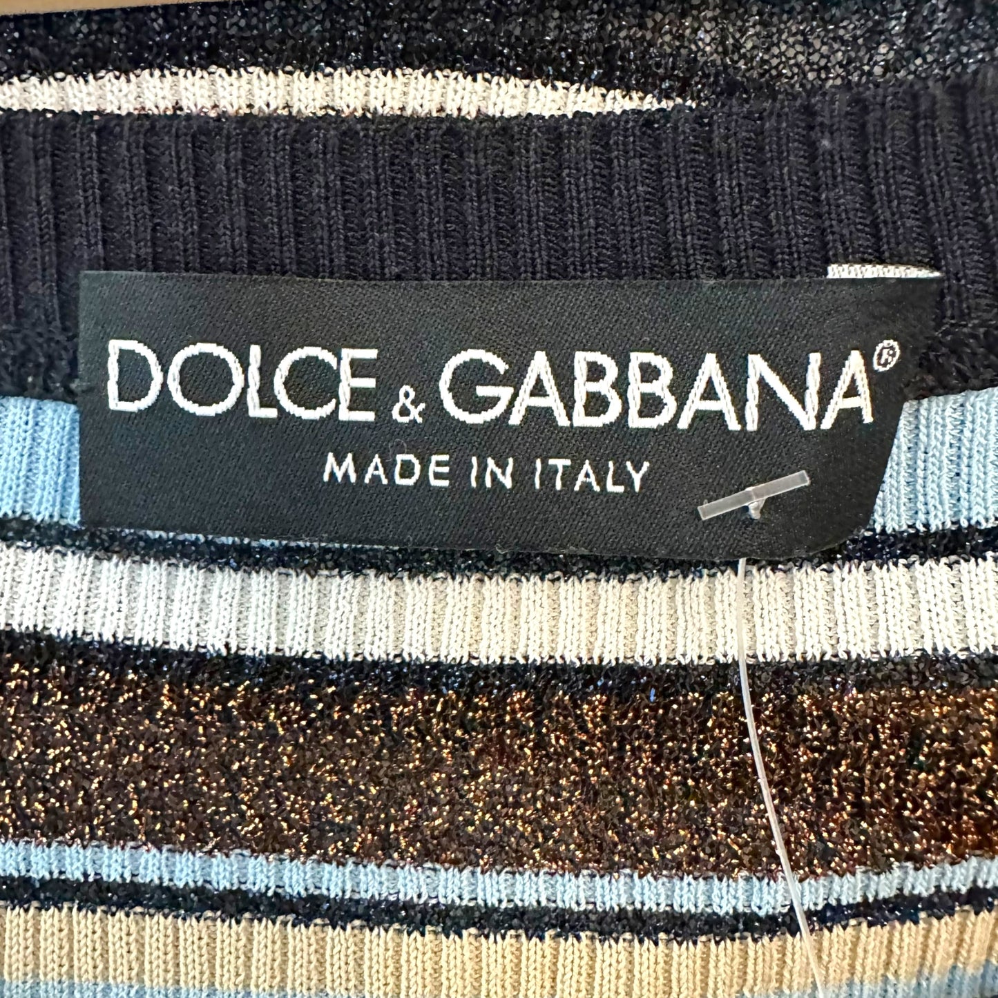 Dolce & Gabbana Blue & Brown Metallic Striped Knit Tank Top