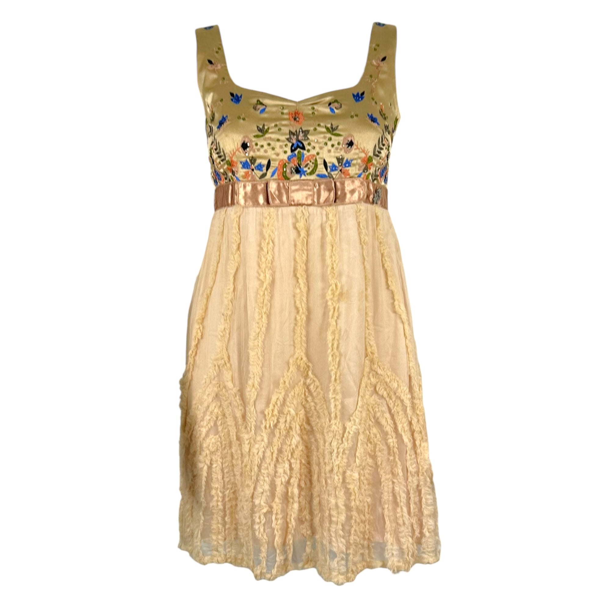 Galliano Ivory Silk Floral Beaded Mini Dress