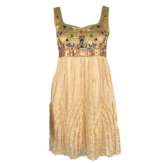 Galliano Ivory Silk Floral Beaded Mini Dress