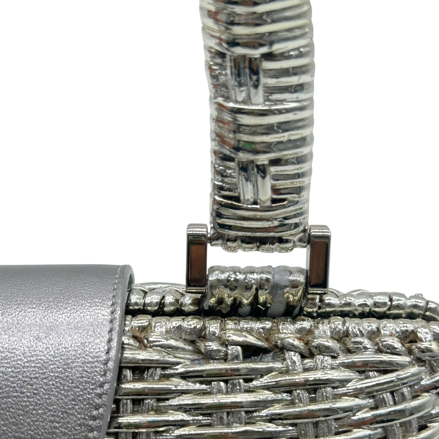 Salvatore Ferragamo Silver Metal 'Wicker' Gancini Clutch Bag