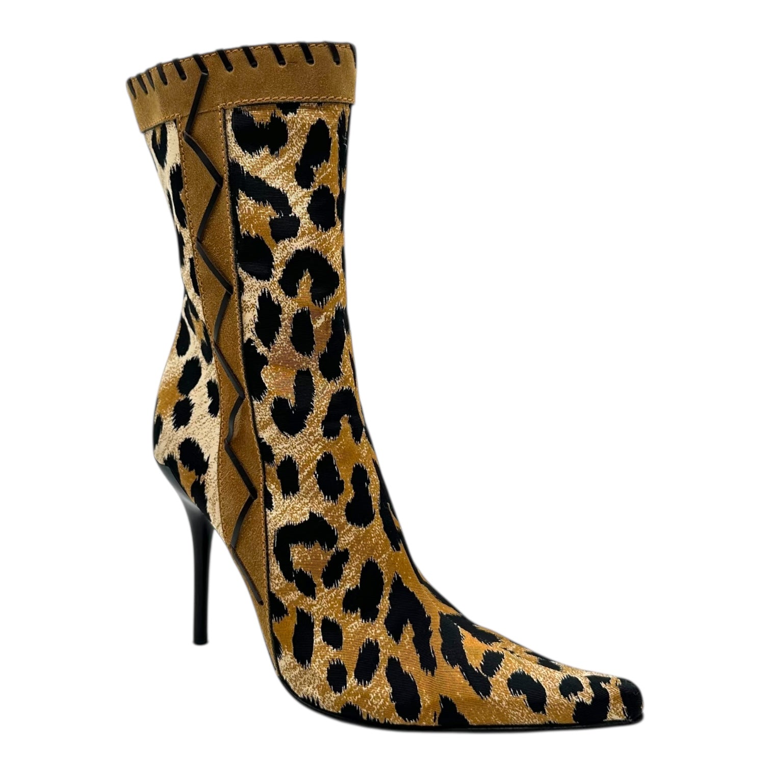 Casadei Leopard Print Suede Trim Heeled Ankle Boots - Outfit Repeater