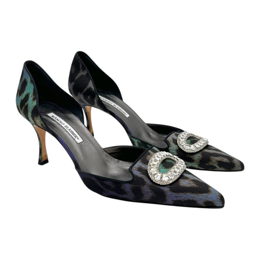 Manolo Blahnik Purple Leopard Print D'Orsay Kitten Heels