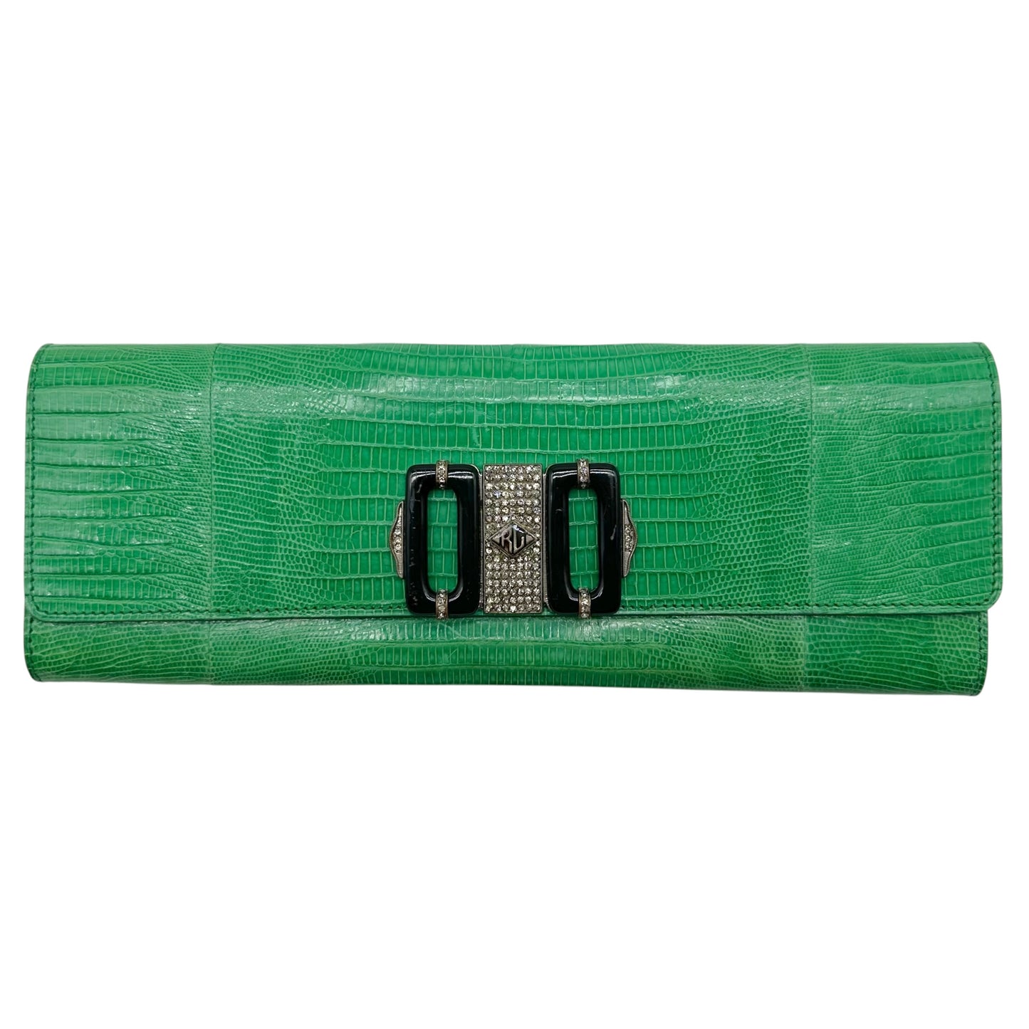 Ralph Lauren Collection Green Lizard & Crystal East-West Clutch Bag