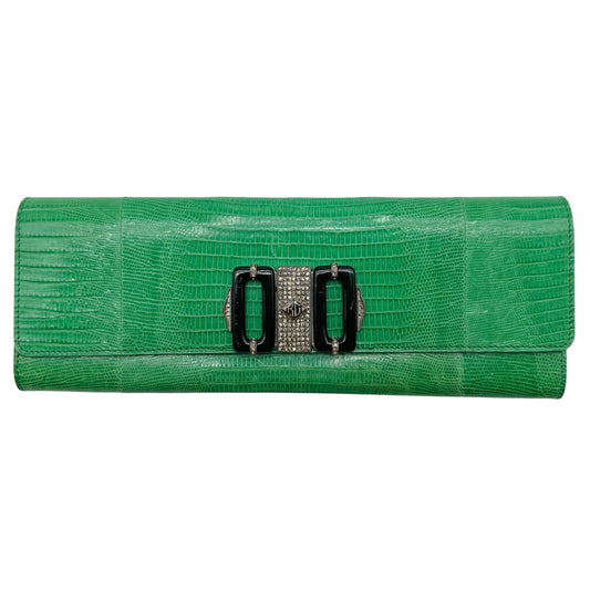 Ralph Lauren Collection Green Lizard & Crystal East-West Clutch Bag