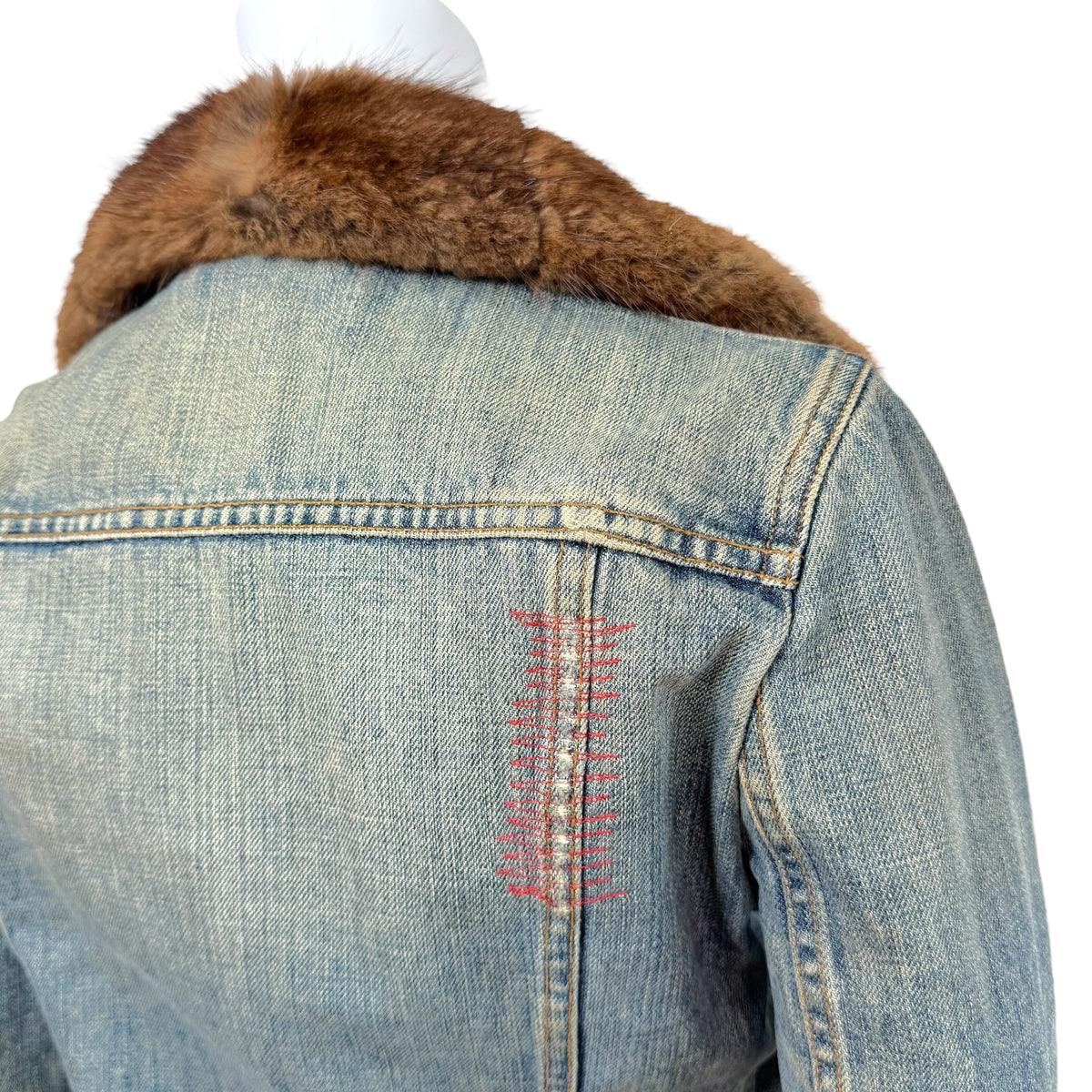 Dolce & Gabbana Denim Logo Embroidered Jacket w/ Mink Fur Collar