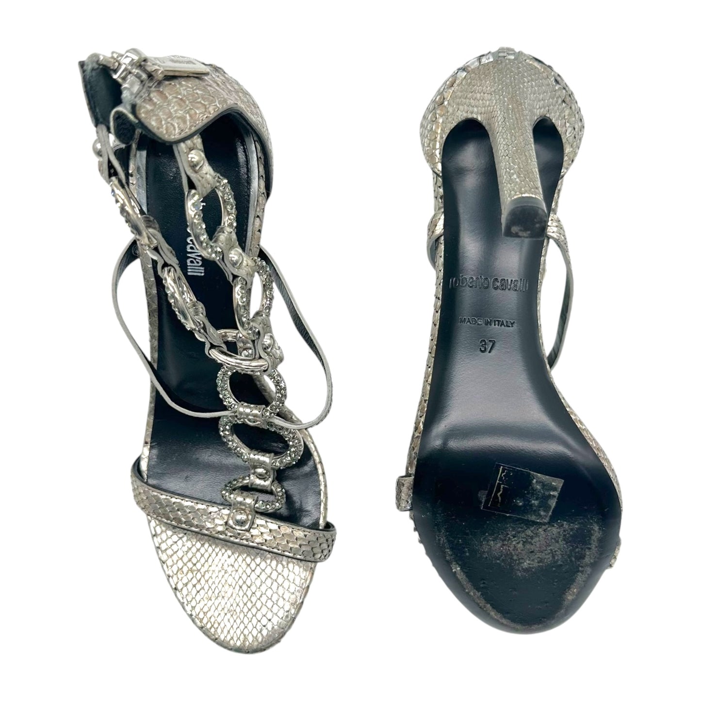 Roberto Cavalli Silver Python & Crystal Sandal Heels - Outfit Repeater
