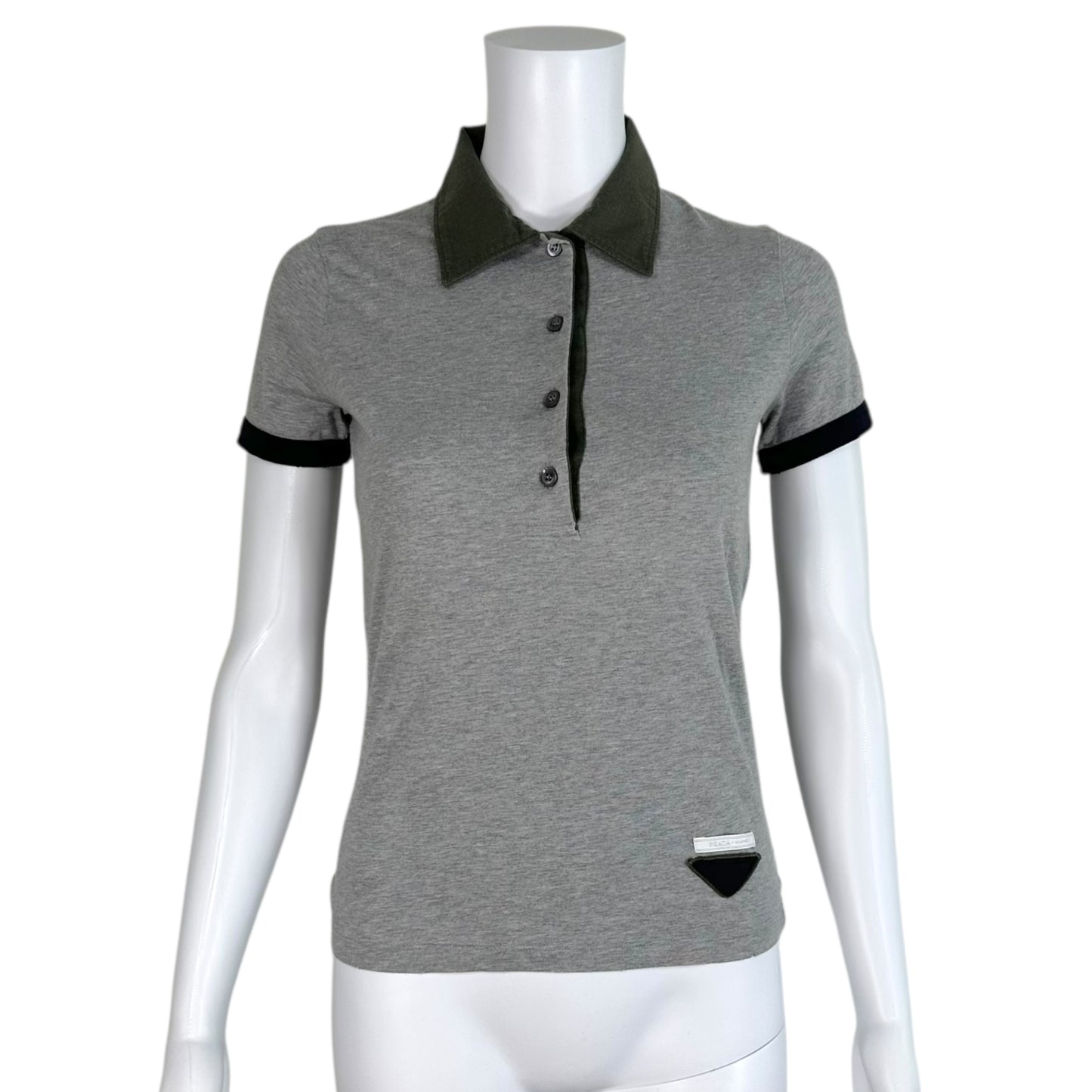 Prada Light Gray & Khaki Green Logo Polo