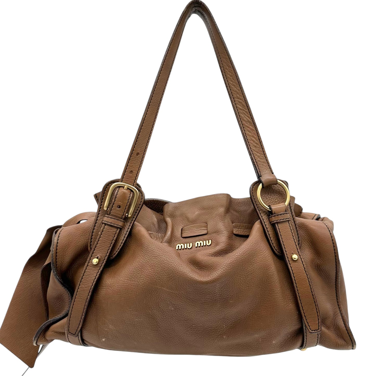 Miu Miu Brown Leather Side Tie Shoulder Bag - Outfit Repeater