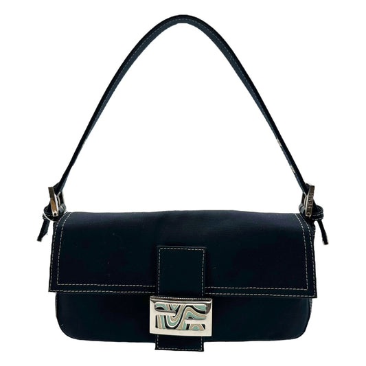 Fendi Navy Blue Swirl Buckle Baguette Bag